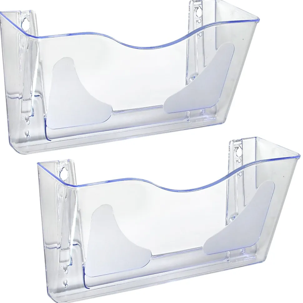 Azar Displays Single Pocket Wall Mount File Holders, 7”H x 15”W x 4”D, Clear, Pack Of 2 Holders