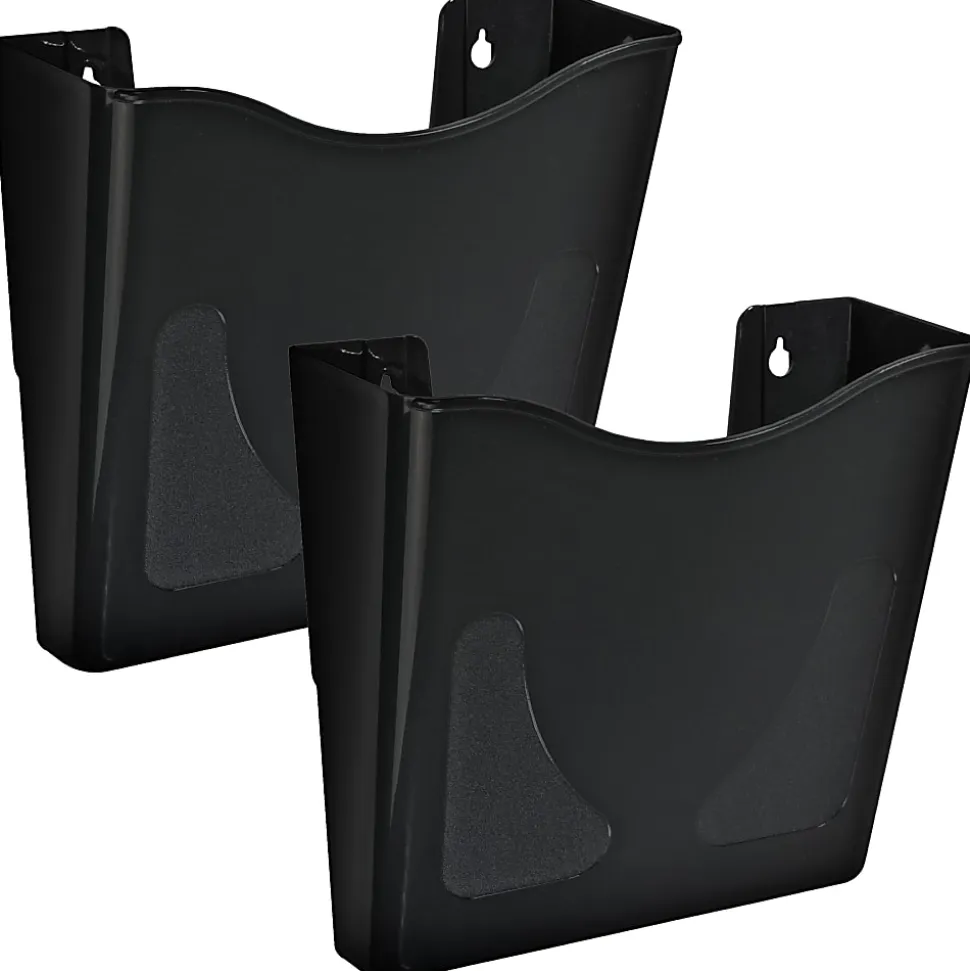 Azar Displays Single Vertical Pocket Wall Mount File Holders, 10”H x 10-1/2”W x 3-3/4”D, Black, Pack Of 2 Holders