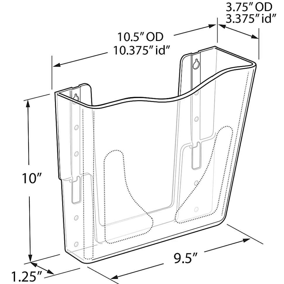 Azar Displays Single Vertical Pocket Wall Mount File Holders, 10”H x 10-1/2”W x 3-3/4”D, Black, Pack Of 2 Holders