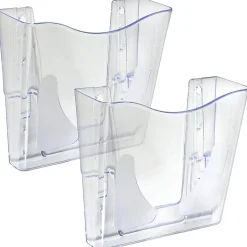 Azar Displays Single Vertical Pocket Wall Mount File Holders, 10”H x 10-1/2”W x 3-3/4”D, Clear, Pack Of 2 Holders