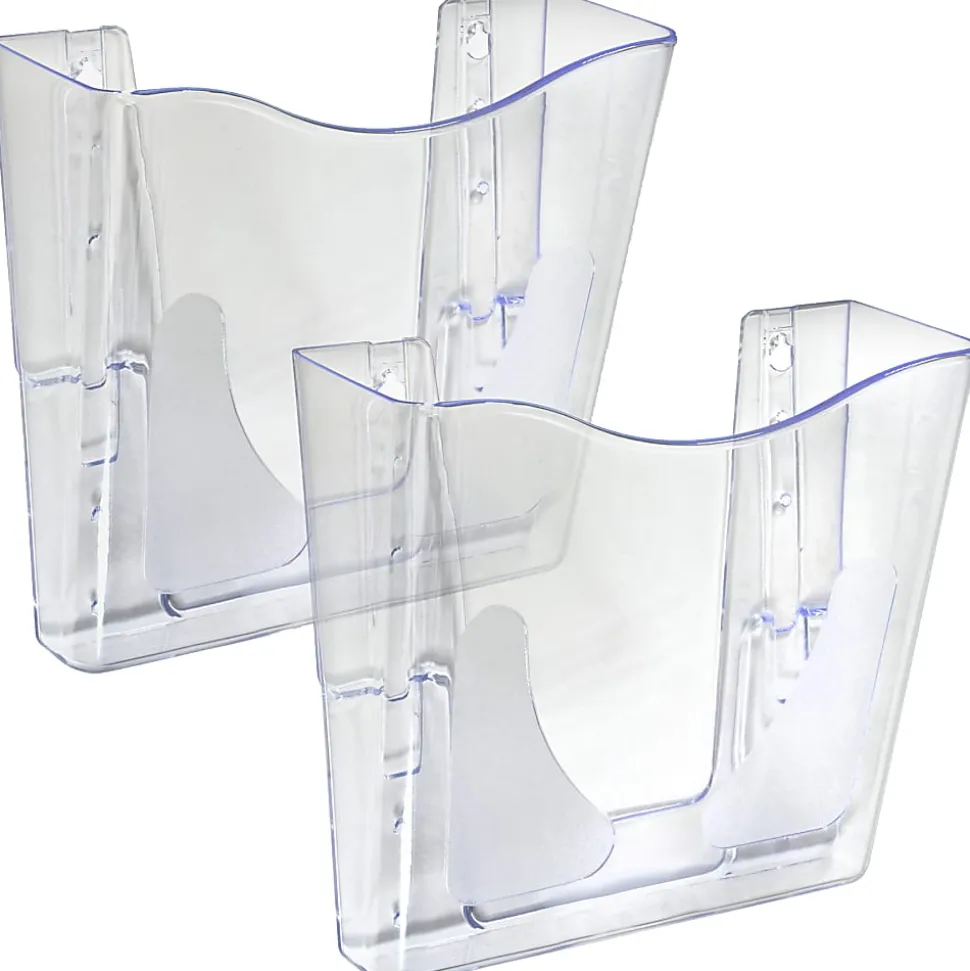 Azar Displays Single Vertical Pocket Wall Mount File Holders, 10”H x 10-1/2”W x 3-3/4”D, Clear, Pack Of 2 Holders