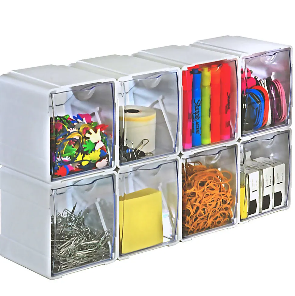Azar Displays Stackable Tilt Bin Counter Organizers, 5-1/2”H x 4-3/4”W x 4-5/8”L, White, Pack Of 8 Organizers