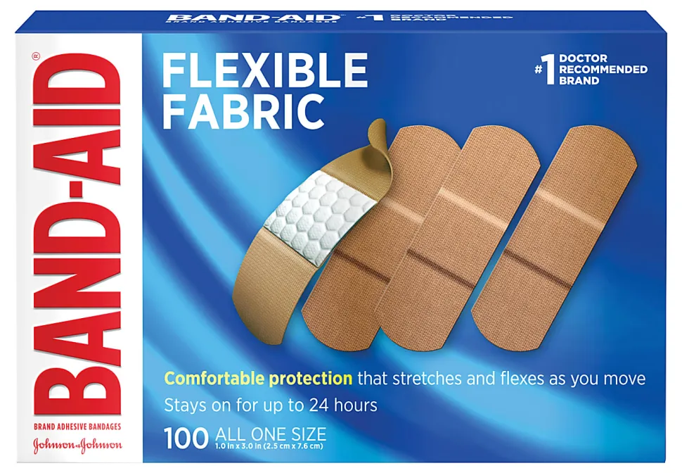 Band-Aid® Brand Flexible Fabric Adhesive Bandages, All One Size, 1" x 3", Box of 100