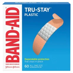 BAND-AID® Brand TRU-STAY™ Plastic Strips Adhesive Bandages, All One Size, Box of 60