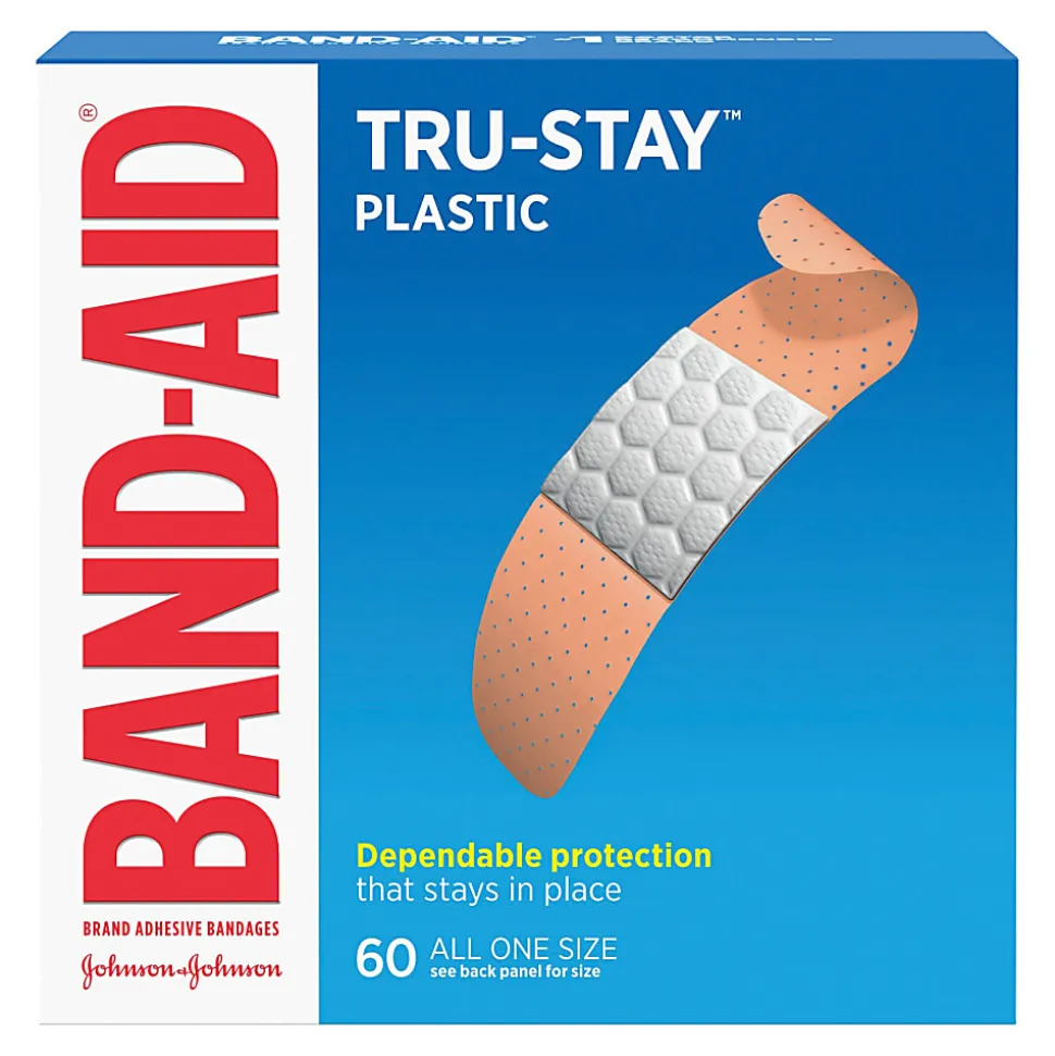 BAND-AID® Brand TRU-STAY™ Plastic Strips Adhesive Bandages, All One Size, Box of 60