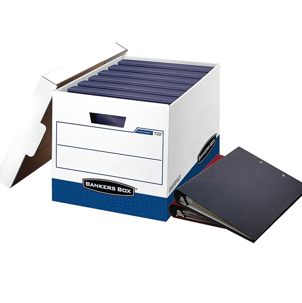 Bankers Box® Binderbox™ Heavy-Duty Storage Boxes, 18 1/2" x 12 1/4" x 12", Blue/White, Case Of 12 - 0073301