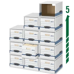 Bankers Box® File/Cube™ Storage Box Shells, Letter/Legal, 15" x 12" x 10", 60% Recycled, White/Blue, Pack Of 6