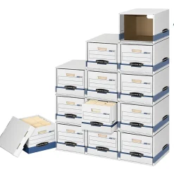 Bankers Box® File/Cube™ Storage Box Shells, Letter/Legal, 15" x 12" x 10", 60% Recycled, White/Blue, Pack Of 6