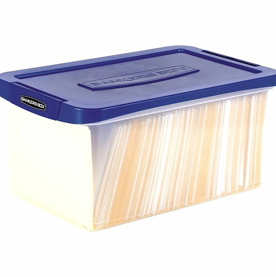 Bankers Box® Heavy-Duty Plastic Storage Bin, Extra Deep 20" Letter-size, 10-3/8" x 14-1/4", TAA Compliant, Clear/Blue, Pack of 1