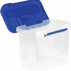 Bankers Box® Heavy-Duty Portable Storage File Box, 10 3/4" x 6 3/4" x 11 3/4", Blue/Clear