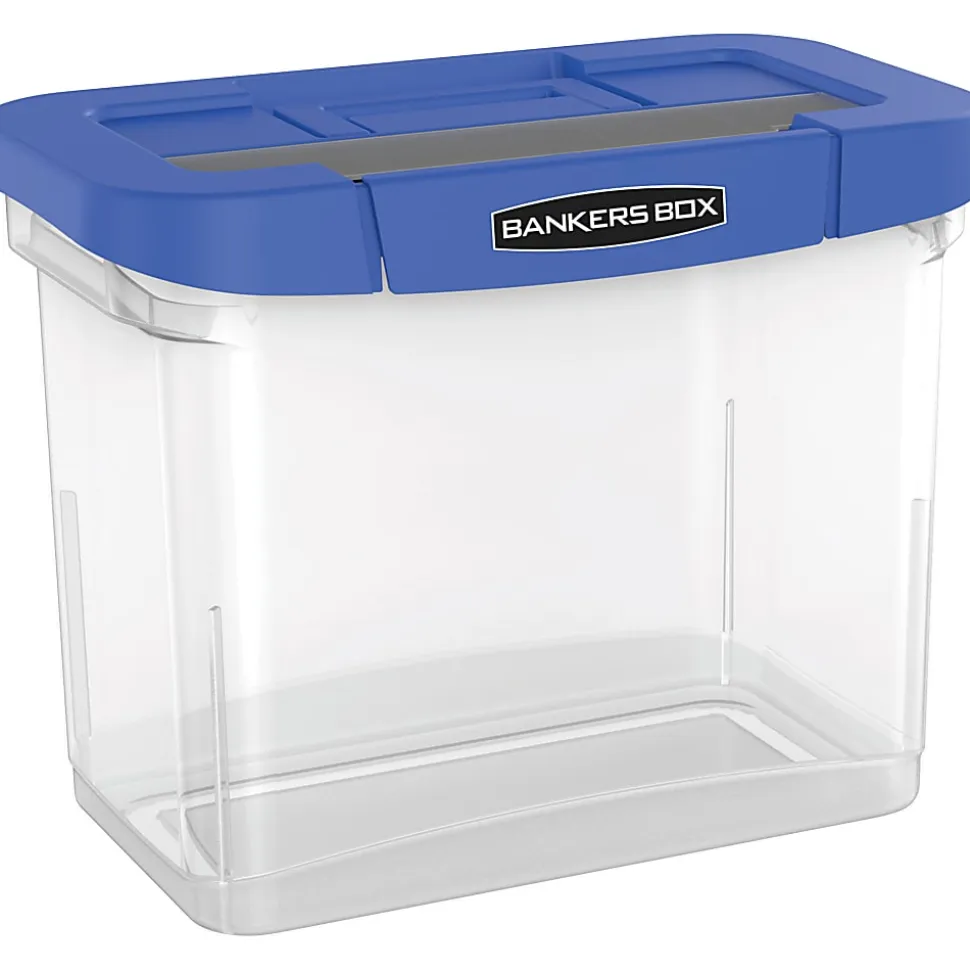 Bankers Box® Heavy-Duty Portable Storage File Box, 10 3/4" x 6 3/4" x 11 3/4", Blue/Clear