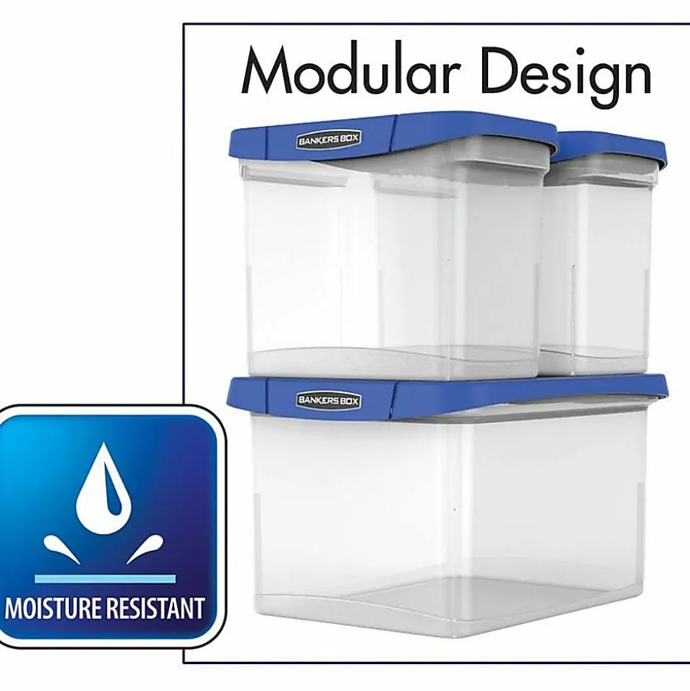Bankers Box® Heavy-Duty Portable Storage File Box, 10 3/4" x 6 3/4" x 11 3/4", Blue/Clear