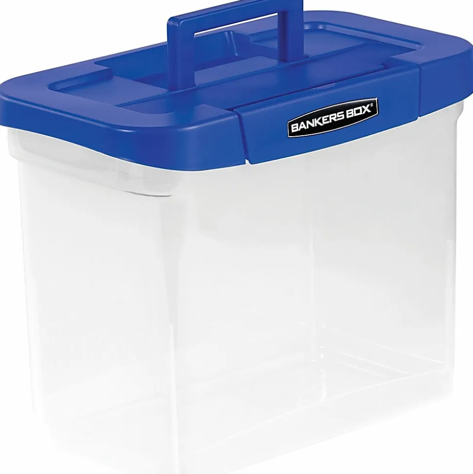 Bankers Box® Heavy-Duty Portable Storage File Box, 10 3/4" x 6 3/4" x 11 3/4", Blue/Clear
