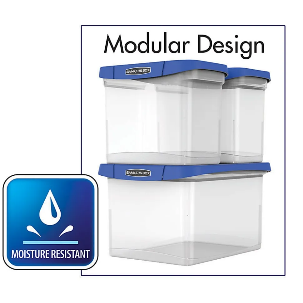 Bankers Box® Heavy-Duty Portable Storage File Box, Letter/Legal Size, 10 5/8" x 14 3/16" x 17 3/8", Clear/Blue