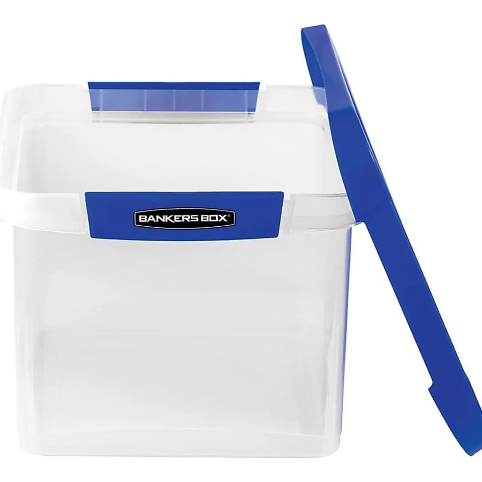 Bankers Box® Heavy-Duty Portable Storage File Box, Letter/Legal Size, 10 5/8" x 14 3/16" x 17 3/8", Clear/Blue