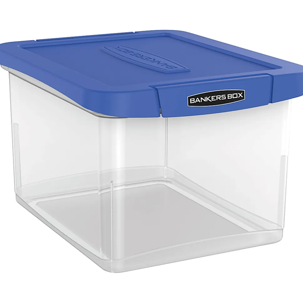 Bankers Box® Heavy-Duty Portable Storage File Box, Letter/Legal Size, 10 5/8" x 14 3/16" x 17 3/8", Clear/Blue
