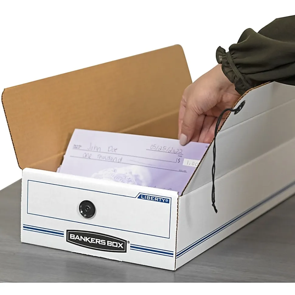 Bankers Box® LIBERTY® Check and Form Boxes, 9.25" x 15" x 4.25", White/Blue, 12/Carton