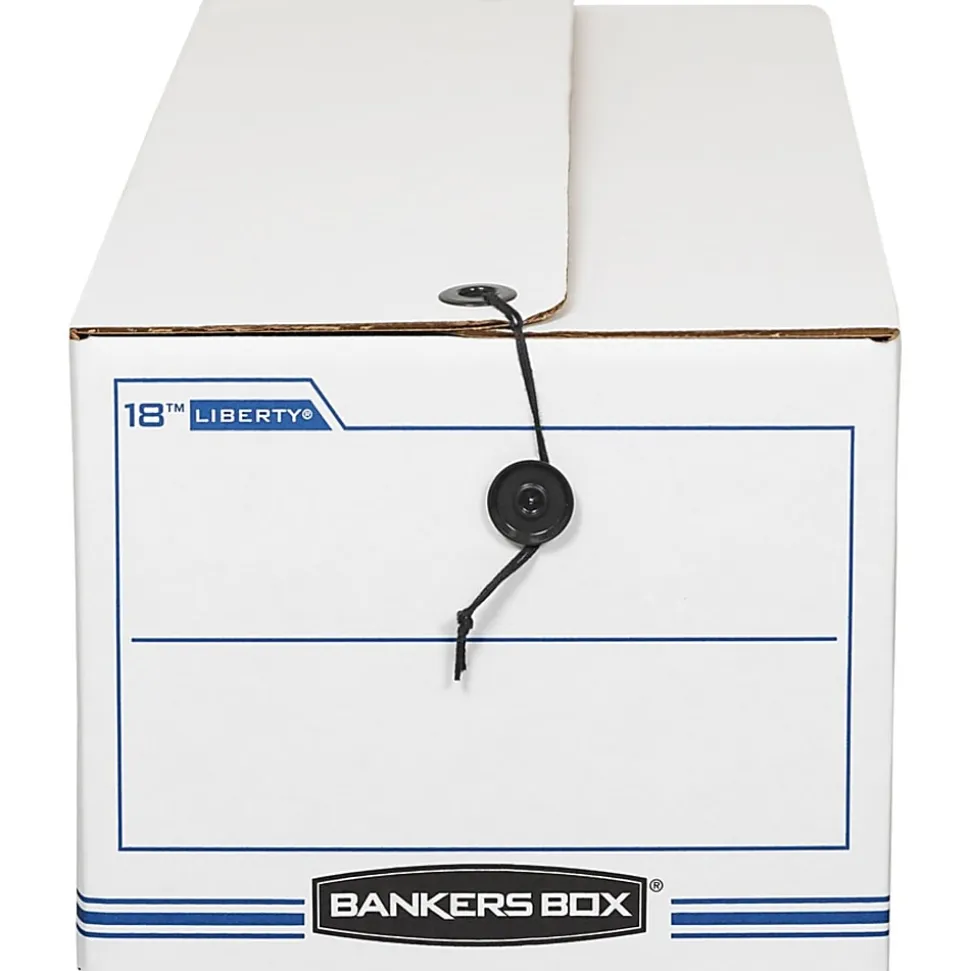 Bankers Box® Liberty® Corrugated Storage Boxes, 7 1/2" x 9" x 24 1/4", White/Blue, Case Of 12