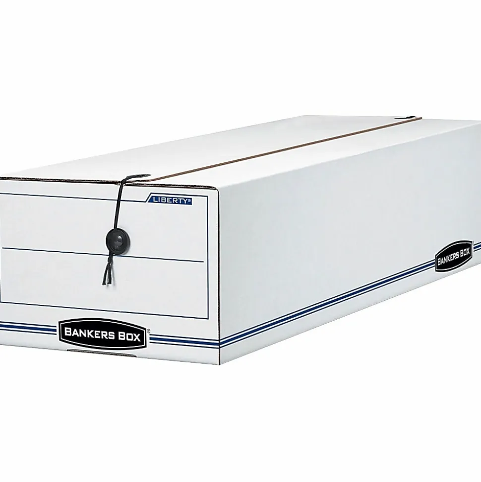 Bankers Box® Liberty® Corrugated Storage Boxes, 7 1/2" x 9" x 24 1/4", White/Blue, Case Of 12