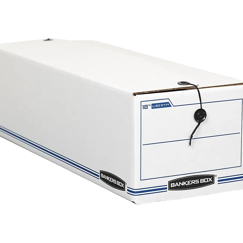 Bankers Box® Liberty® Corrugated Storage Boxes, 7 1/2" x 9" x 24 1/4", White/Blue, Case Of 12