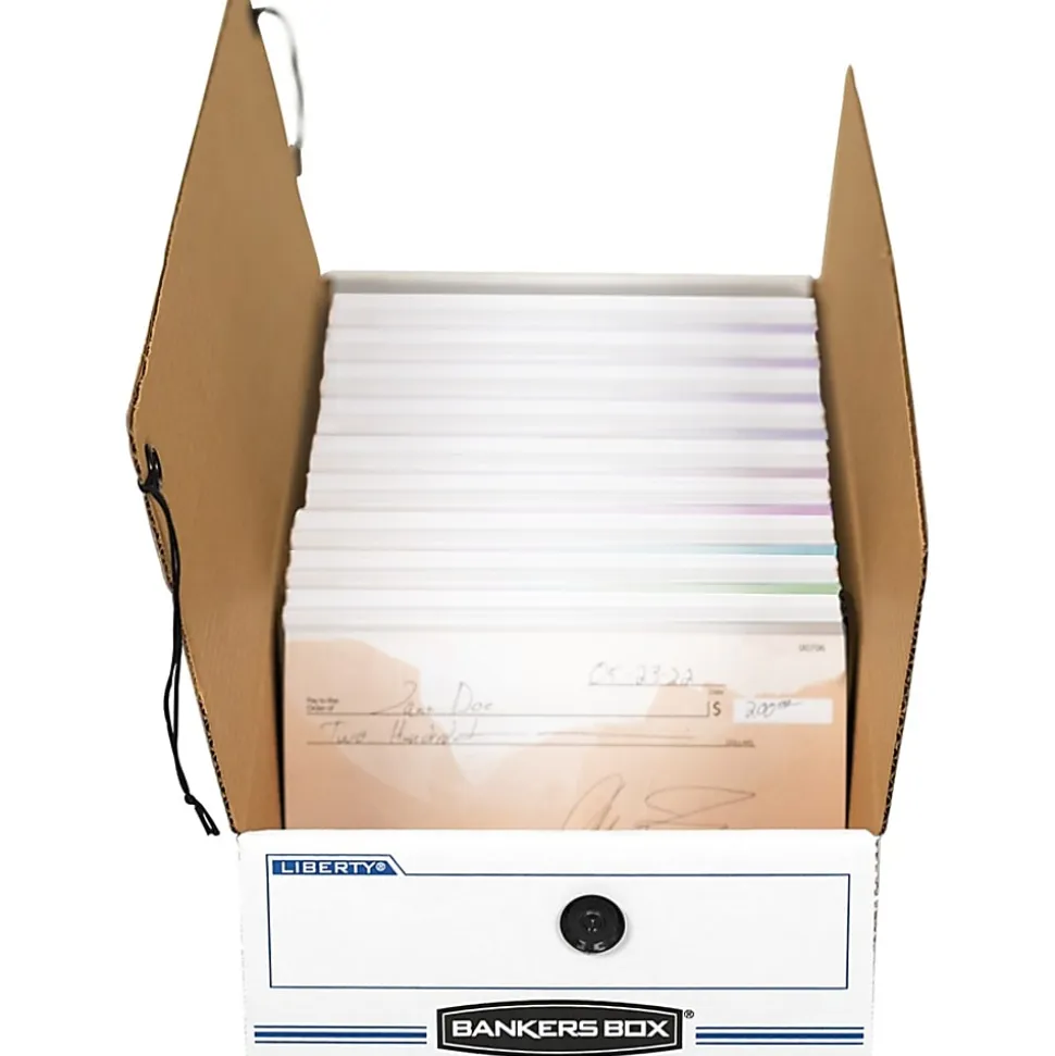 Bankers Box® Liberty® Corrugated Storage Boxes, 4 1/2" x 6 1/4" x 24", White/Blue, Case Of 12