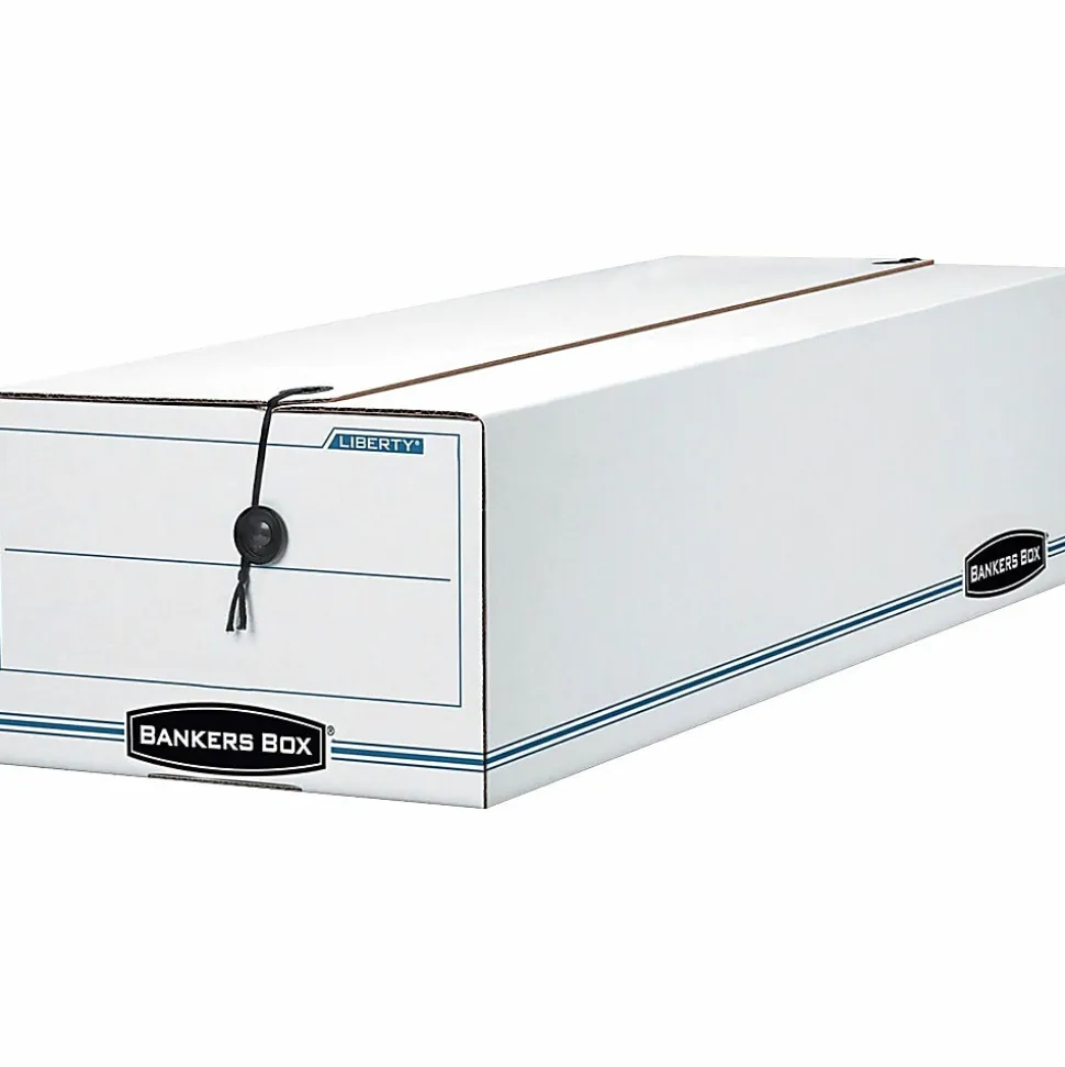 Bankers Box® Liberty® Corrugated Storage Boxes, 4 1/2" x 6 1/4" x 24", White/Blue, Case Of 12
