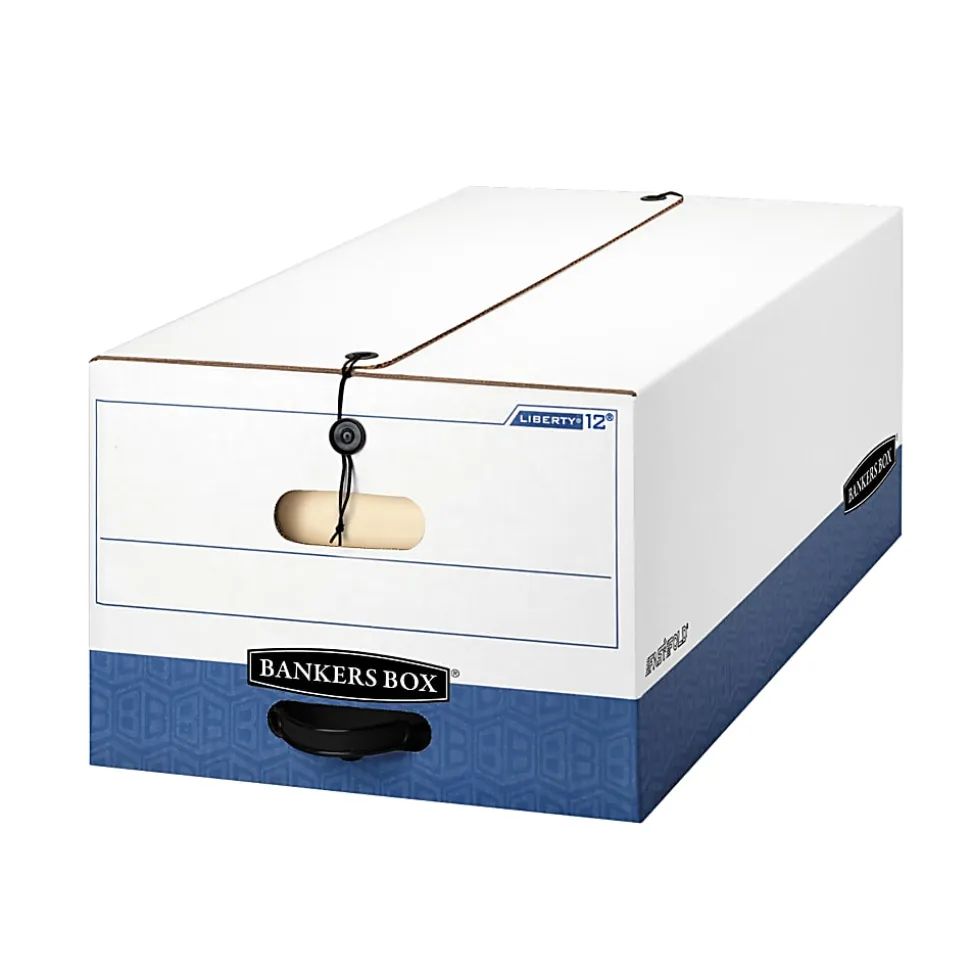 Bankers Box® Liberty® FastFold® Heavy-Duty Storage Boxes, Legal Size, 24" x 15" x 10", White/Blue, Case Of 12 - 00012