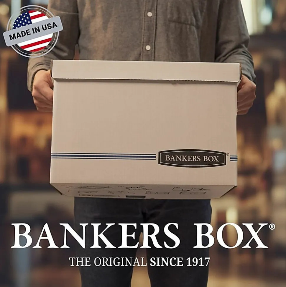 Bankers Box® Liberty® FastFold® Heavy-Duty Storage Boxes, Legal Size, 24" x 15" x 10", White/Blue, Case Of 4 - 001203