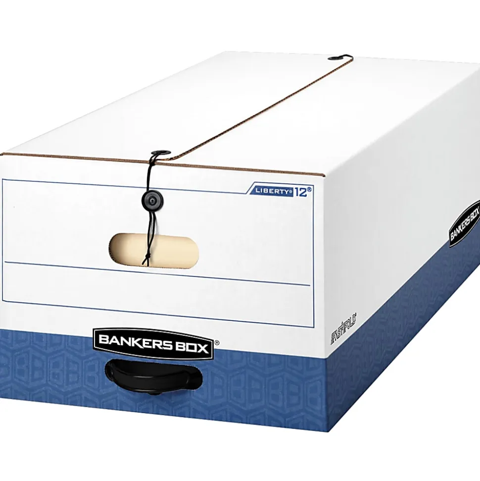 Bankers Box® Liberty® FastFold® Heavy-Duty Storage Boxes, Legal Size, 24" x 15" x 10", White/Blue, Case Of 4 - 001203