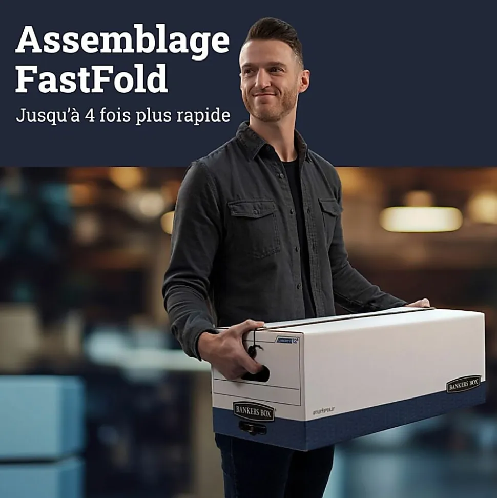 Bankers Box® Liberty® FastFold® Heavy-Duty Storage Boxes, Legal Size, 24" x 15" x 10", White/Blue, Case Of 4 - 001203