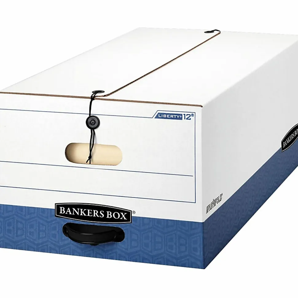Bankers Box® Liberty® FastFold® Heavy-Duty Storage Boxes, Legal Size, 24" x 15" x 10", White/Blue, Case Of 4 - 001203
