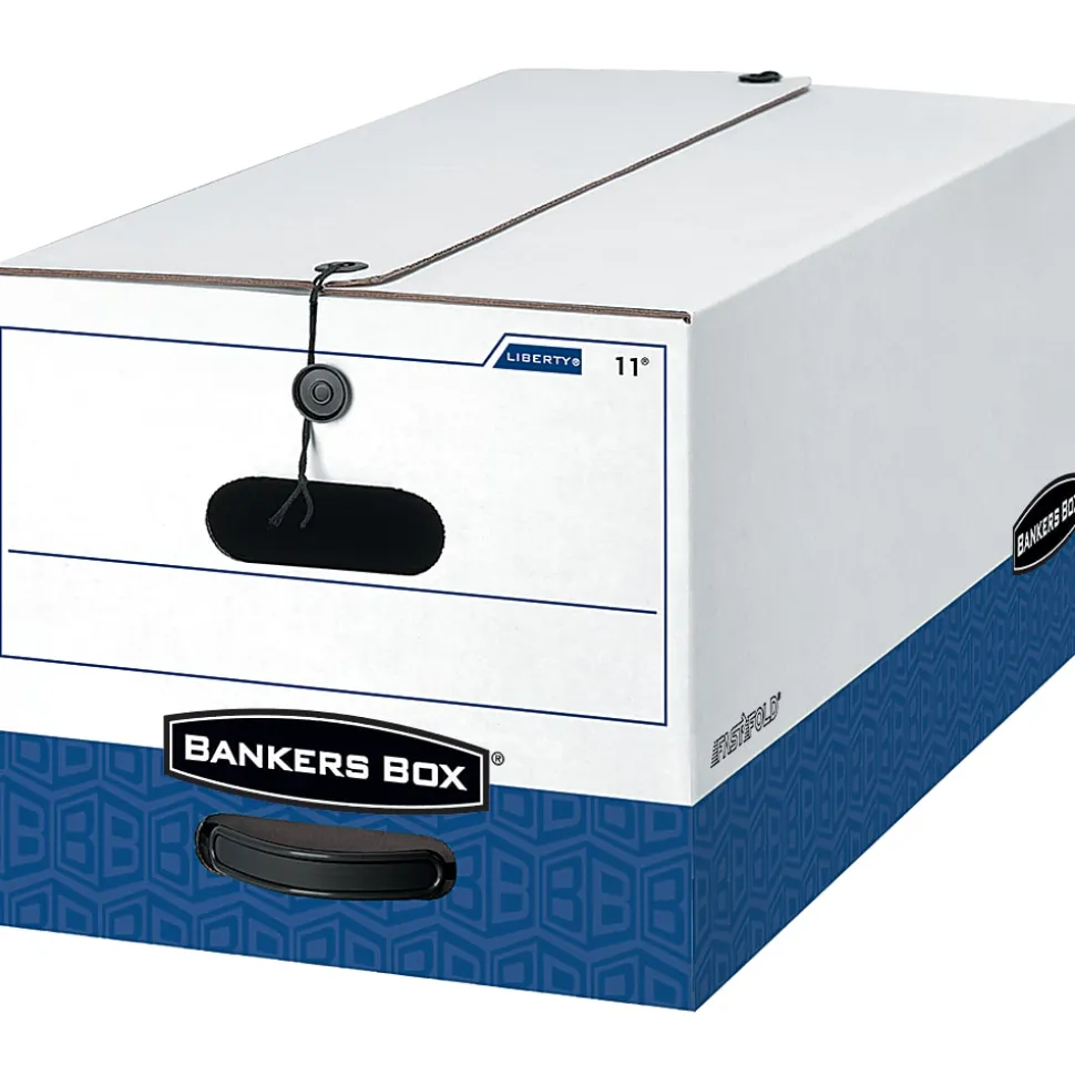 Bankers Box® Liberty® FastFold® Heavy-Duty Storage Boxes, Letter Size, White/Blue, 24“ x 15" x 10", Case Of 4 - 0001103