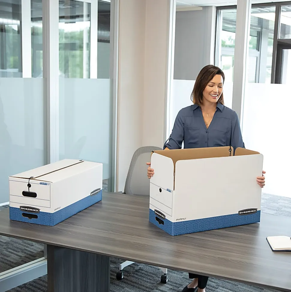 Bankers Box® Liberty® FastFold® Heavy-Duty Storage Boxes, Letter Size, White/Blue, 24“ x 15" x 10", Case Of 4 - 0001103