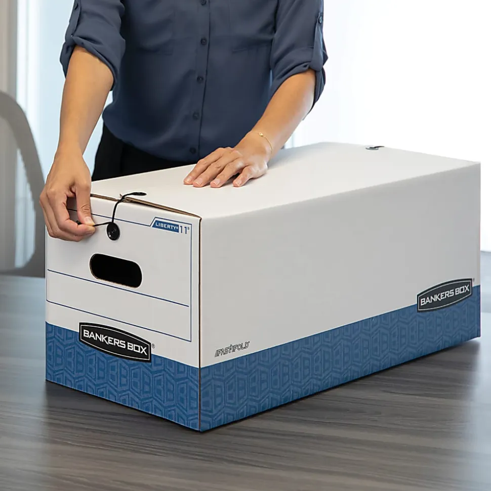 Bankers Box® Liberty® Specialty Size Standard-Duty Storage Boxes, 4 1/4" x 9 1/2" x 23 1/4", 60% Recycled, Blue/White, Case Of 12