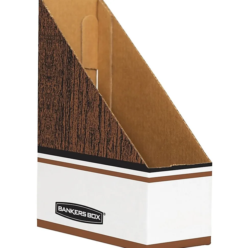 Bankers Box Magazine Files - Oversized Letter - Wood Grain, White - Cardboard - 12 / Carton