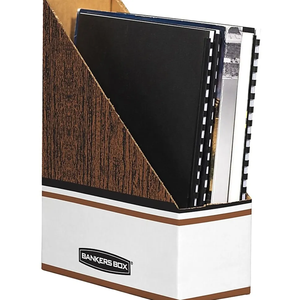 Bankers Box Magazine Files - Oversized Letter - Wood Grain, White - Cardboard - 12 / Carton