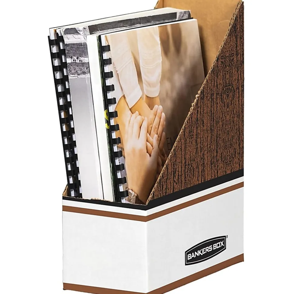 Bankers Box Magazine Files - Oversized Letter - Wood Grain, White - Cardboard - 12 / Carton