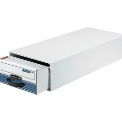 Bankers Box® Medium-Duty Storage Drawers, 5 1/4" x 10 1/2" x 25 1/4", White/Blue, Case Of 12
