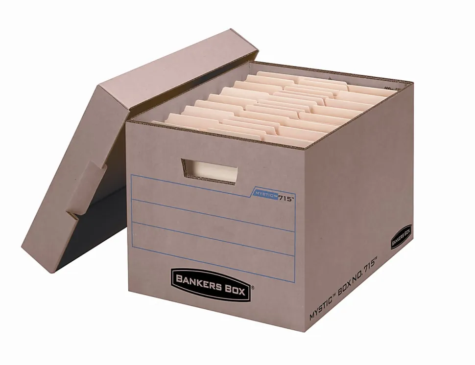 Bankers Box® Mystic™ Storage Boxes With Lift-Off Lids, Letter/Legal Size, 10" x 12" x 15", 85% Recycled, Kraft, Case Of 25