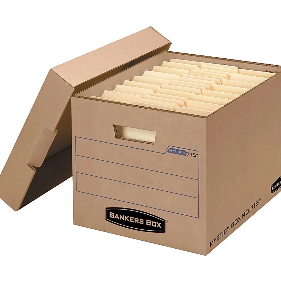 Bankers Box® Mystic™ Storage Boxes With Lift-Off Lids, Letter/Legal Size, 10" x 12" x 15", 85% Recycled, Kraft, Case Of 25