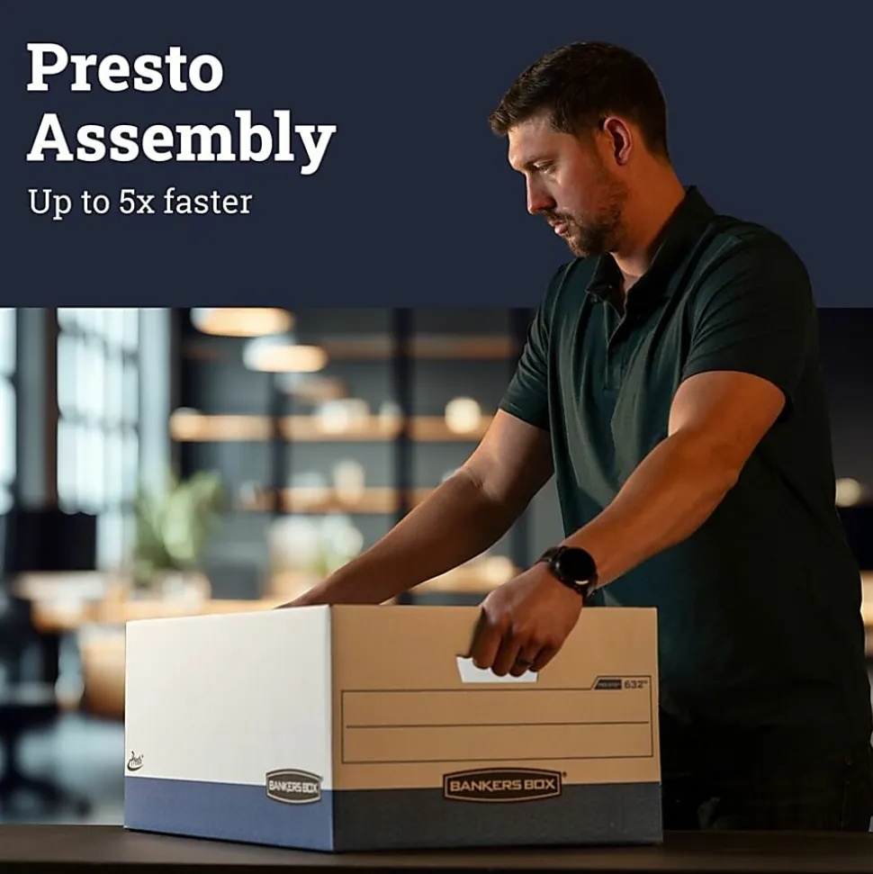 Bankers Box® Presto™ Heavy-Duty Storage Boxes With Lift-Off Lids, Letter/Legal Size, 24" x 15" x 10", 60% Recycled, Case Of 12