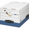 Bankers Box® Presto™ Heavy-Duty Storage Boxes, Letter/Legal Size, 15" x 12" x 10", White/Blue, Case Of 12 - 63601