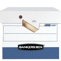 Bankers Box® Presto™ Heavy-Duty Storage Boxes, Letter/Legal Size, 15" x 12" x 10", White/Blue, Case Of 2 - 0063610