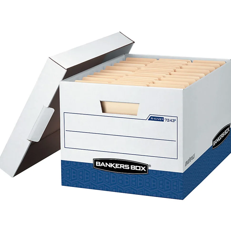 Bankers Box® R Kive® Heavy-Duty Storage Boxes, Letter/Legal Size, 10" x 12" x 15" Liters, White/Blue, 20Pk - 0724314
