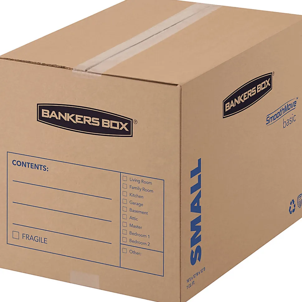 Bankers Box® SmoothMove™ Basic Moving & Storage Boxes, small 12" x 12" x 16", 50% Recycled, Kraft, Case Of 25