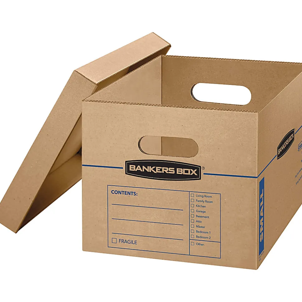 Bankers Box® SmoothMove™ Classic Moving & Storage Boxes, Small, 10" x 12" x 15", Kraft/Blue, Carton Of 10