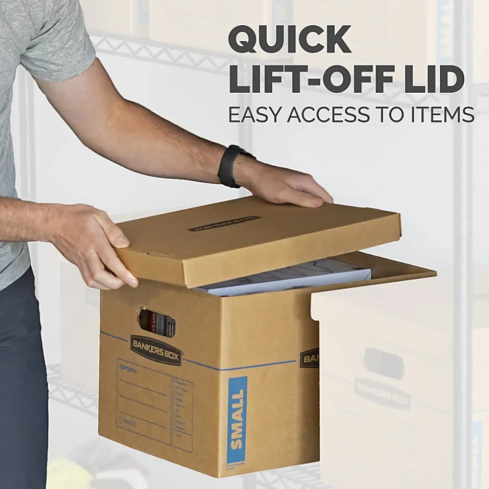 Bankers Box® SmoothMove™ Classic Moving & Storage Boxes, Small, 10" x 12" x 15", 50% Recycled, Kraft/Blue, Pack Of 15