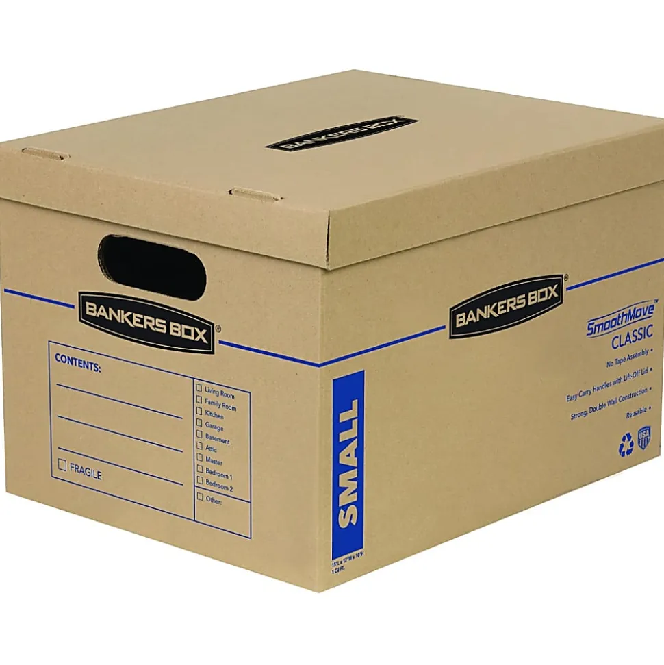 Bankers Box® SmoothMove™ Classic Moving & Storage Boxes, Small, 10" x 12" x 15", Kraft/Blue, Carton Of 20