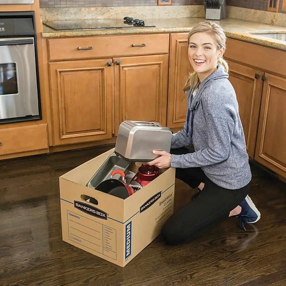 Bankers Box® SmoothMove™ Classic Moving & Storage Boxes, Small, 10" x 12" x 15", Kraft/Blue, Carton Of 20