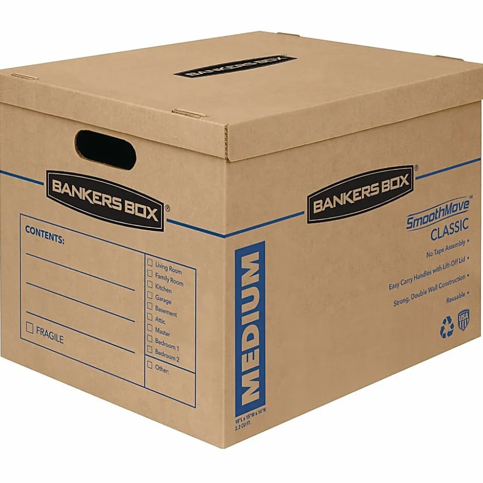 Bankers Box® SmoothMove™ Classic Moving & Storage Boxes, Small, 10" x 12" x 15", Kraft/Blue, Carton Of 20